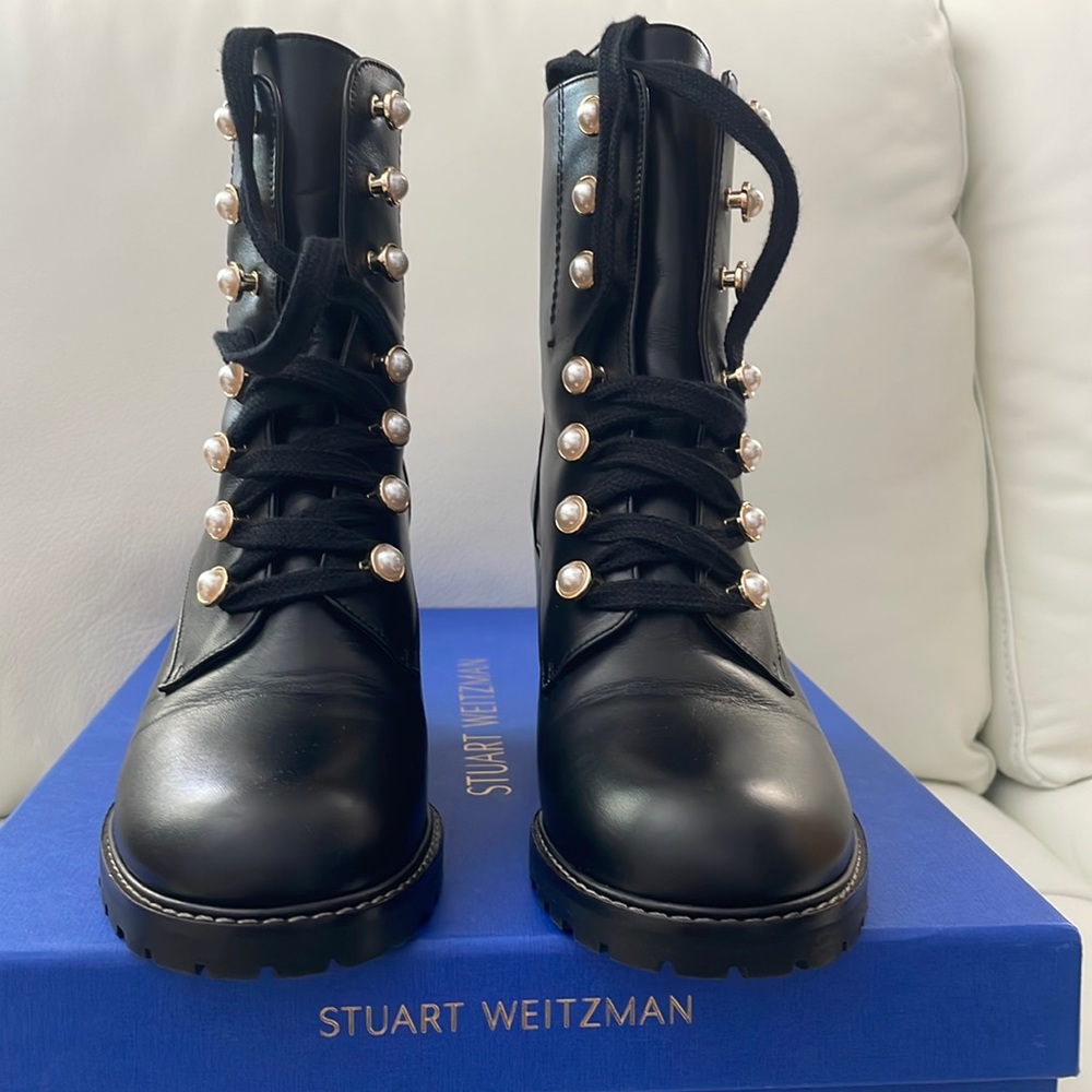 Stuart Weitzman Pearl Block Heel Combat Boots